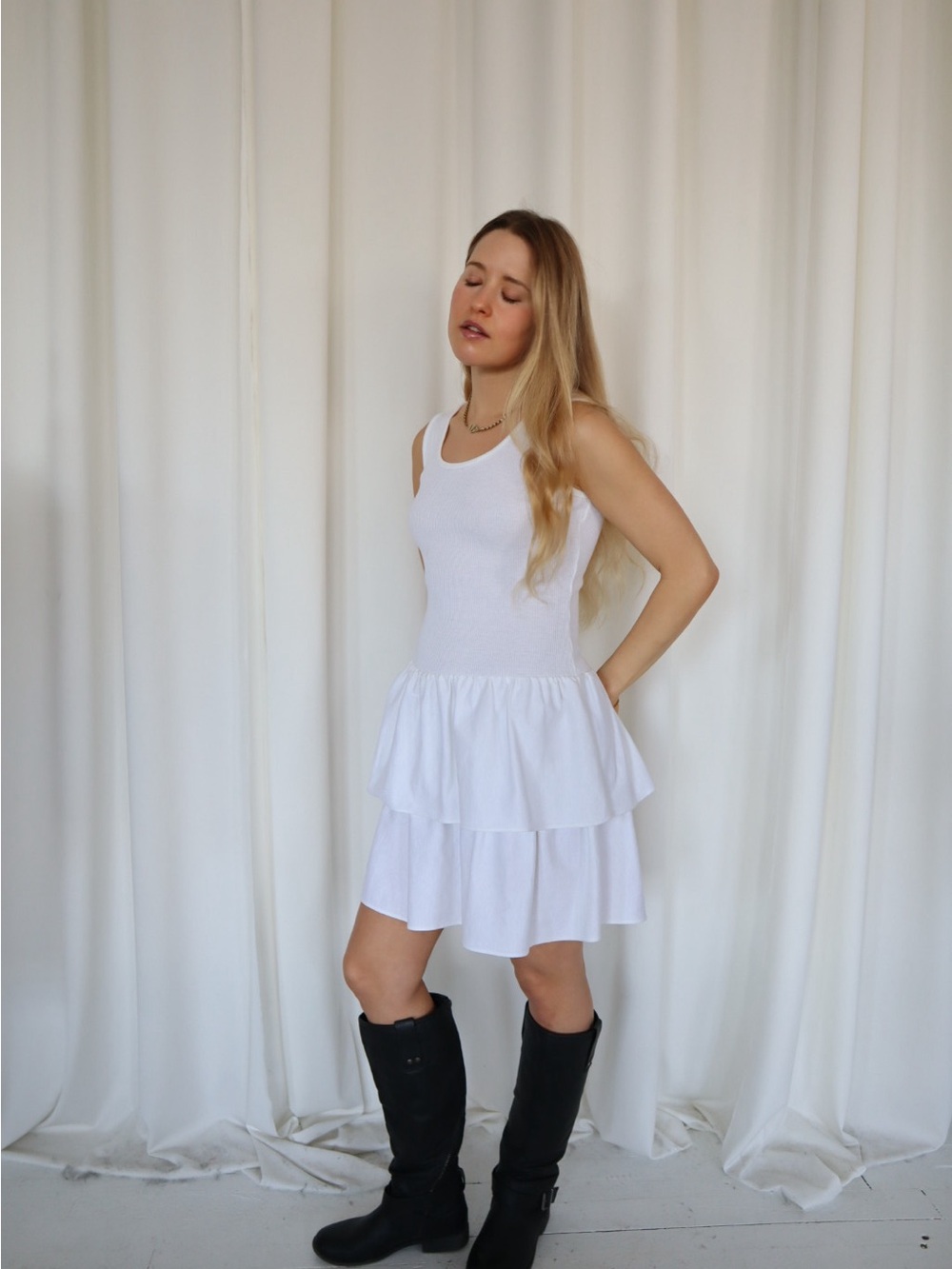 Cotton White Tiered Tank Dress
